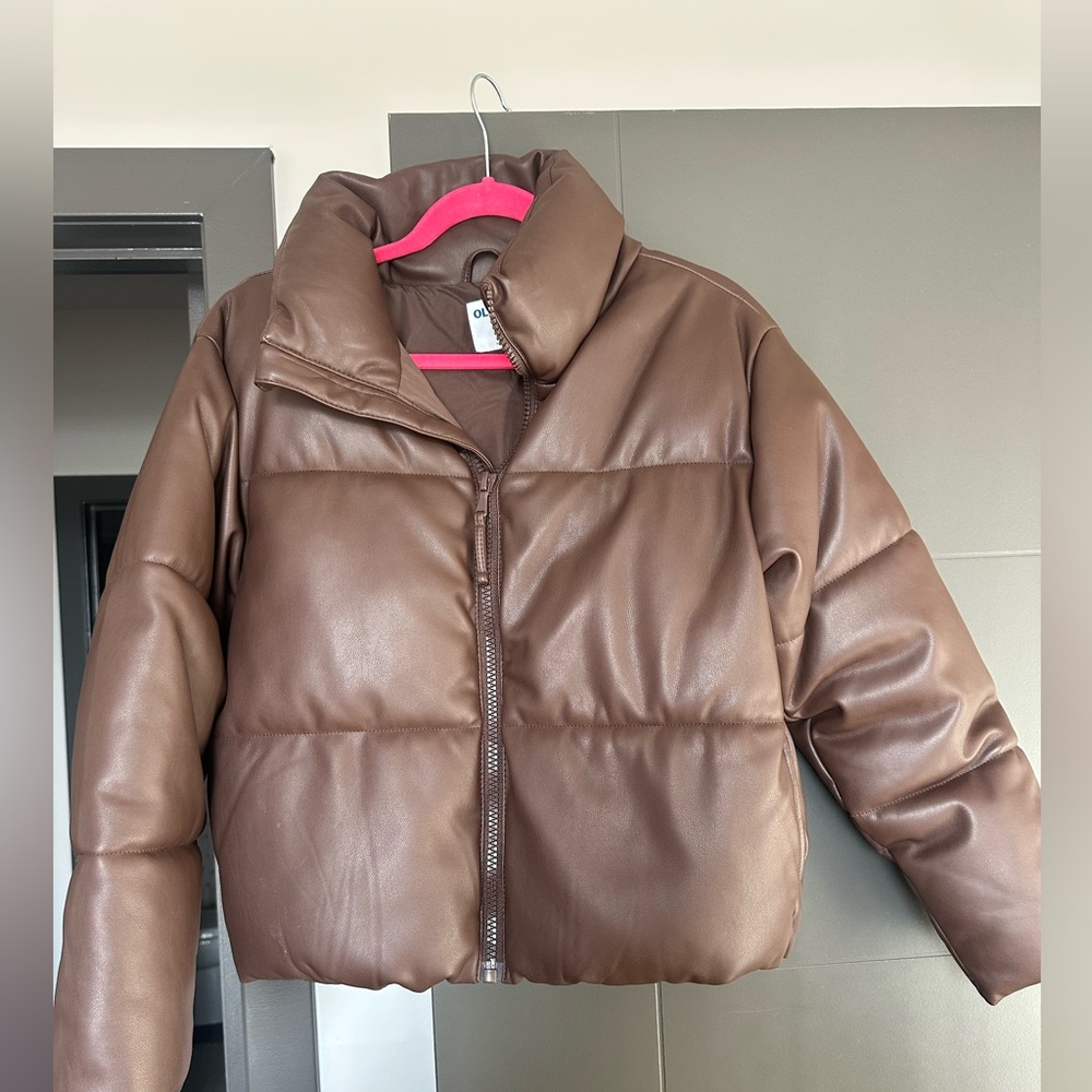 Old Navy Faux-Leather Brown Puffer